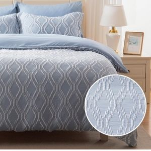 Emma twin duvet set boho blue white clipped microfiber tribal pattern